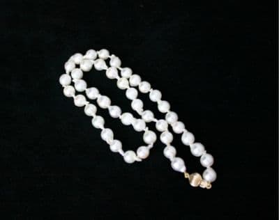 14ct GOLD 40cm "OYSTER" AKOYA WHITE PEARL NECKLACE NEW