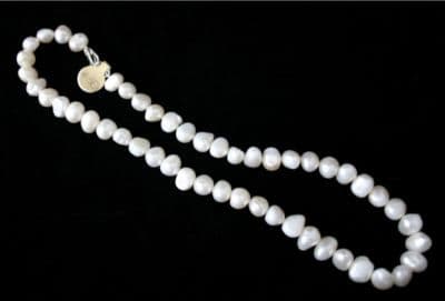 17" WHITE BAROQUE FRESHWATER PEARL NECKLACE &925 SILVER